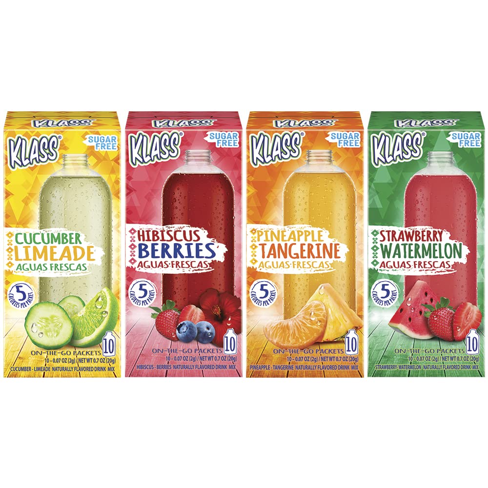 230527214912299_1 Klass Aguas Frescas, Cucumber-Limeade Sugar Free Drink Mix, 10 On-The-Go Sticks (Pack of 4, 40 Count) - Image 1